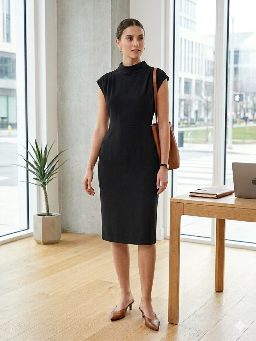 Sarah Pacini black mock neck sleeveless sheath dress - XS (0)